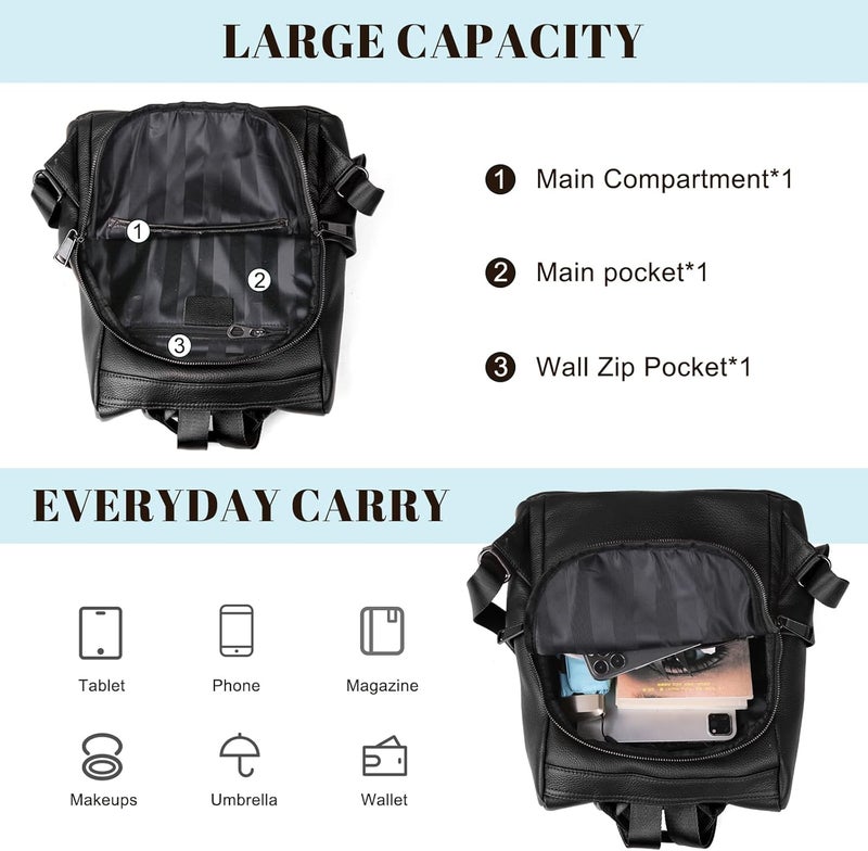 BOYATU Genuine Leather Backpack for Women: Elegant Floral Designer Purse - Small Shoulder Bag for Travel (Black) - Image 5